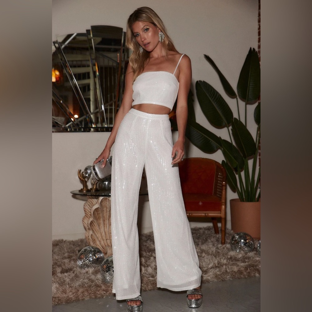 12th tribe white sequin pants